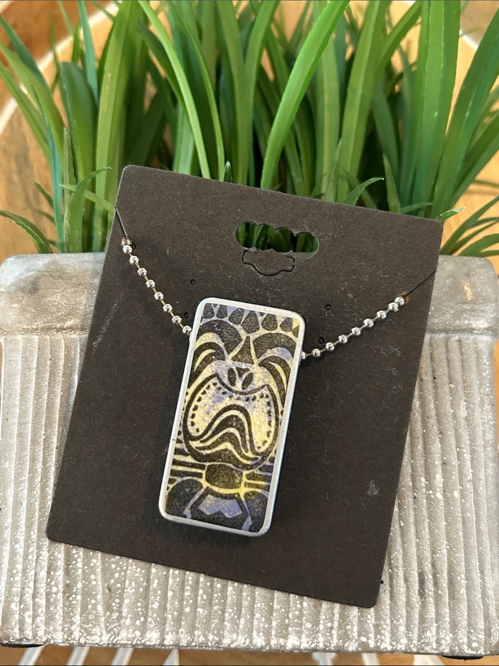 Tiki head domino pendant necklace NEW handmade reversible artsy unique jewelry